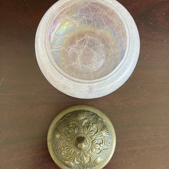 Silvestri Hand blown glass Jar w/ Lid, pink iridescent, Made in Italy - Picture 2 of 4